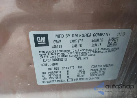 2016 Buick Encore Convenience z USA, uszkodzony, nr VIN KL4CJFSB7GB562109